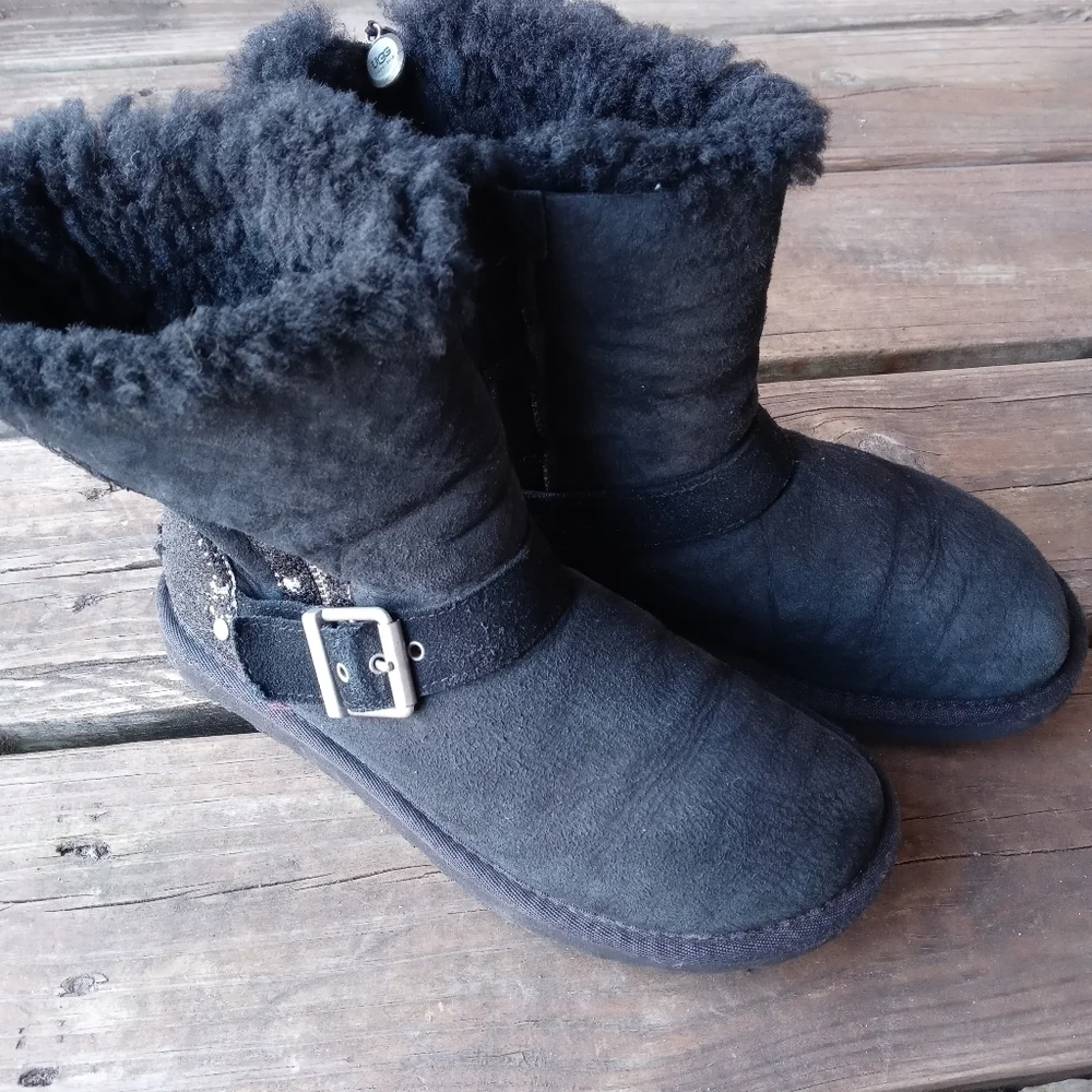 UGG Australia Blaise moto glitter zipper 1004271 black suede boots Size 6. 124pe